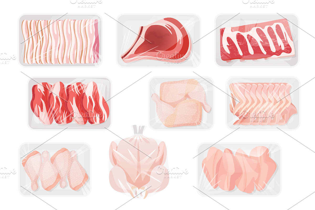 Raw meat white plastic containers, an Object Illustration by Lemberg Vector