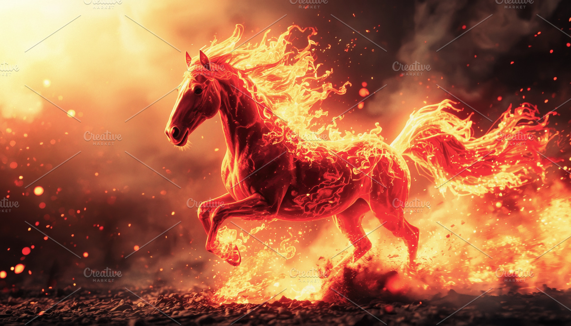 A horse of fire galloping in a world, an Animal Photo by Perpis