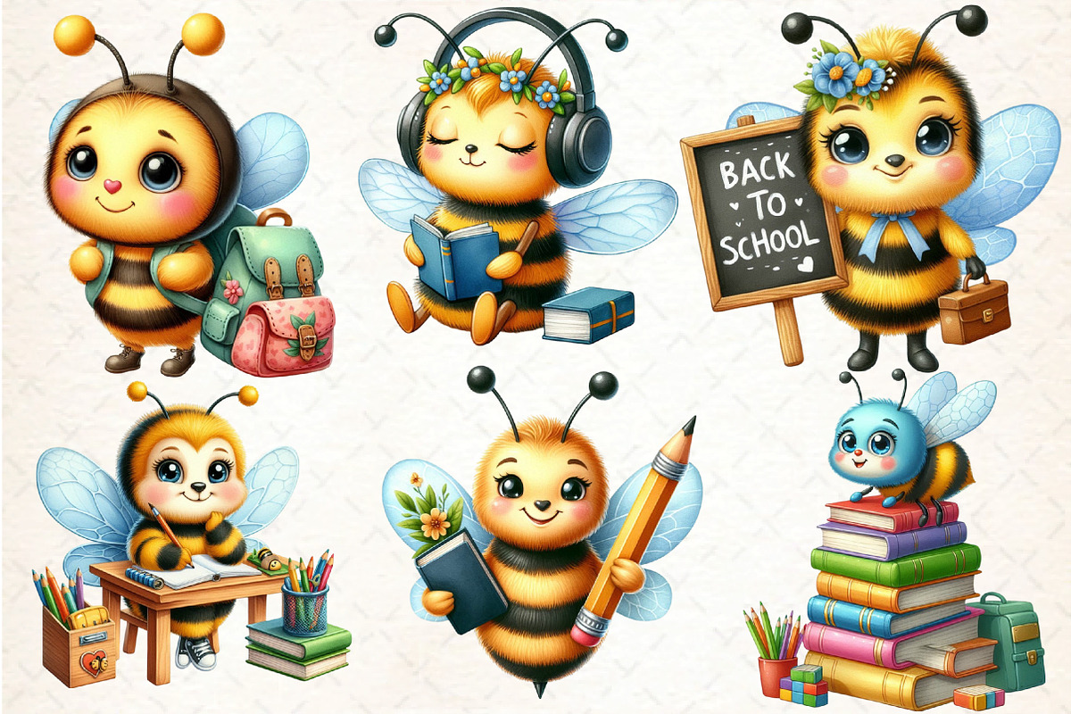 Watercolor Back to School Bee Clipar, an Animal Illustration by DreamCafeArt (Photo 2 of 5)