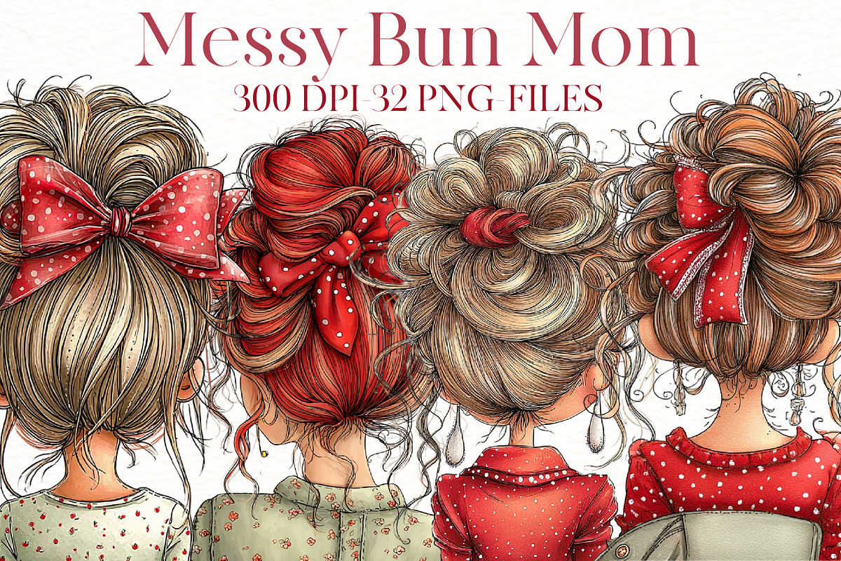 Watercolor messy bun mom Clipart, an Illustration by Designworld (Photo 1 of 7)