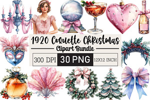 1920 Coquette Christmas Clipart, an Illustration by Black Bird Studio