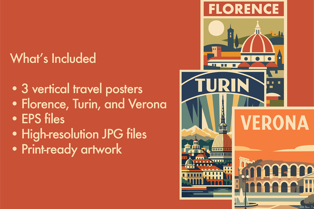 Italian Cities Travel Poster Bundle, an Illustration by rarrarorro (Photo 2 of 5)