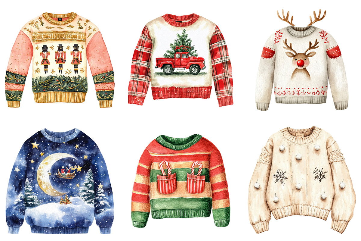 Watercolor Christmas Sweater Clipart, an Illustration by Daily.Designs (Photo 2 of 5)