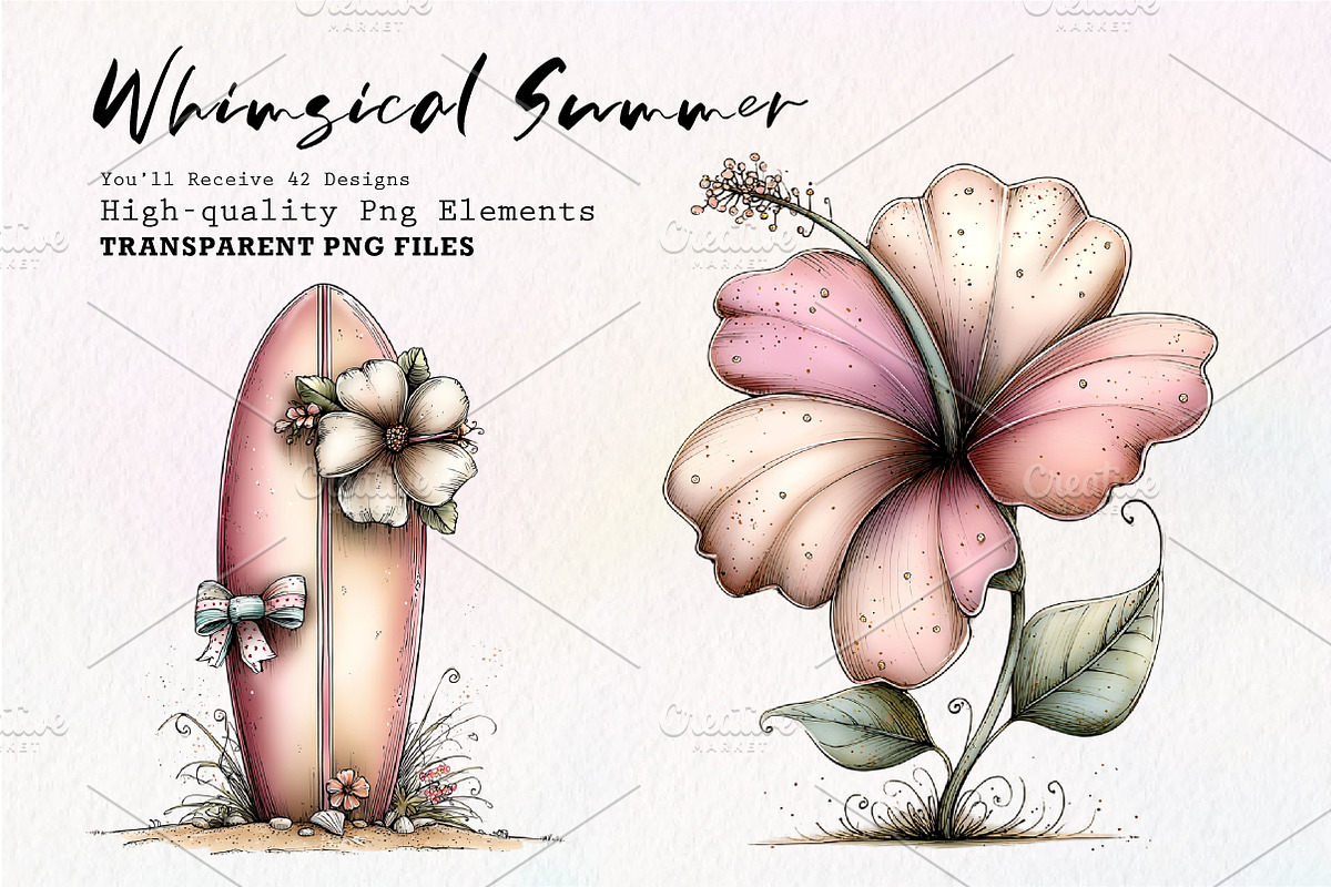 Sweet Whimsical Pink Summer Bundle, a Seasonal Illustration by CreationArt (Photo 1 of 7)