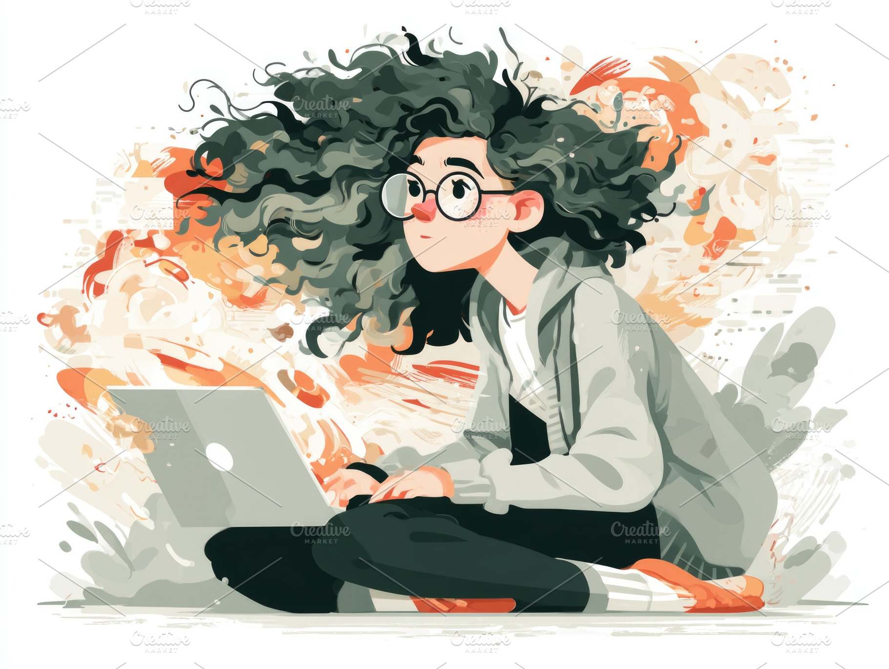 Creative woman using laptop in artificial intelligence illustrat, a Person Photo by José Manuel Gelpi