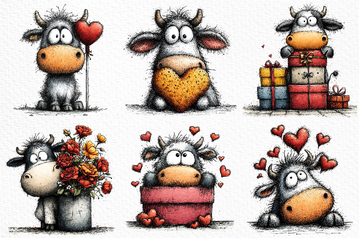 Funny Peeking Valentine Cow Clipart, an Illustration by Craft Nest (Photo 5 of 11)