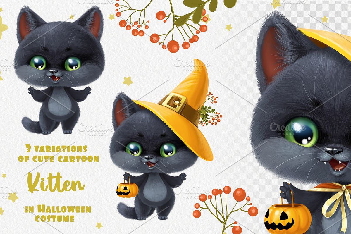 Black Kitten in Halloween costume, an Animal Illustration by Azuzlikus (Photo 2 of 3)