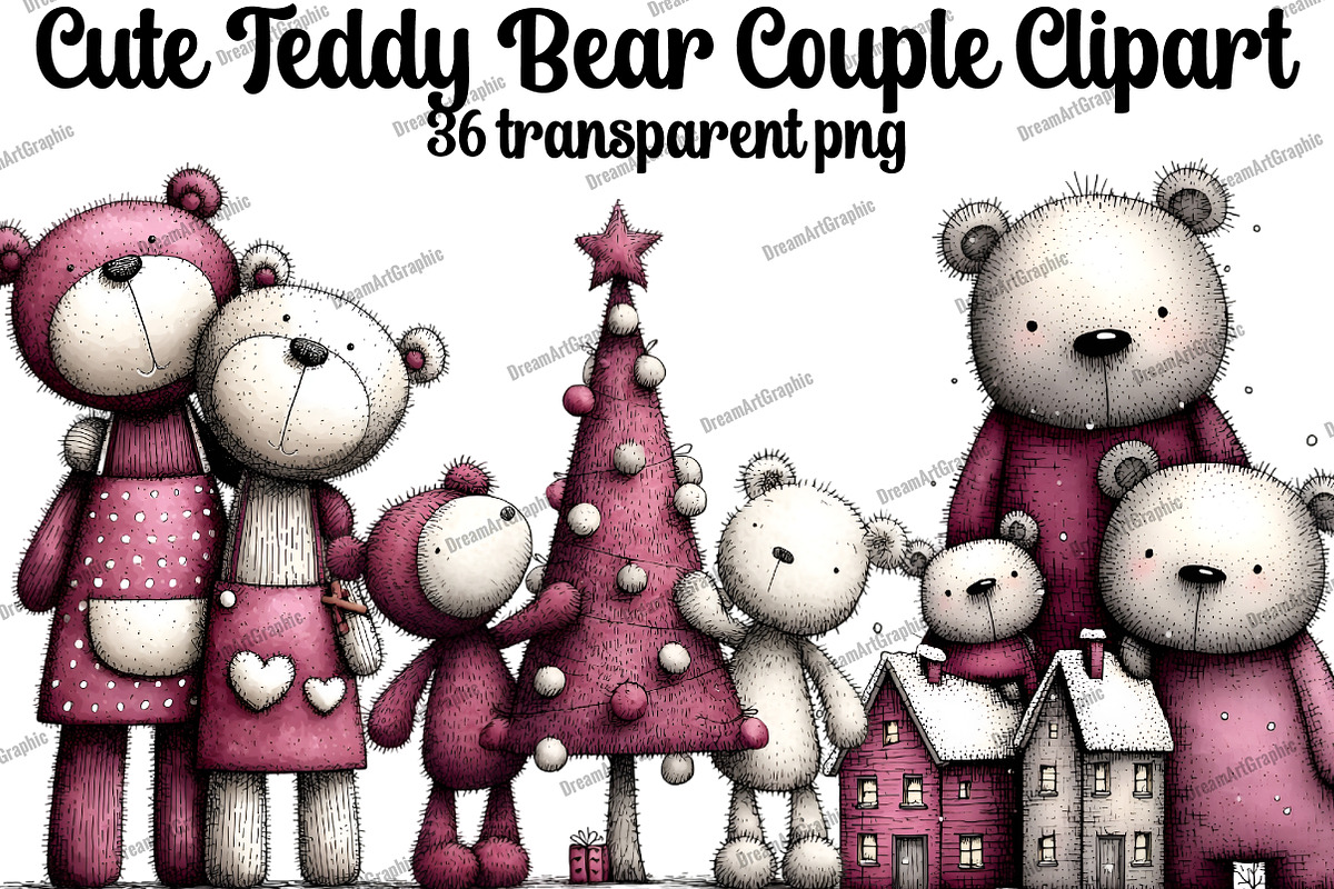 Cute Teddy Bear Couple Clipart, an Illustration by DreamArtGraphic (Photo 1 of 5)