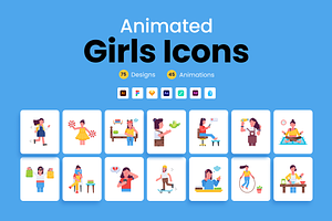 Animated Flat Girls Icons