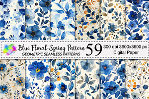 Blue Floral Spring Pattern, a Pattern Graphic by Canvas Craft