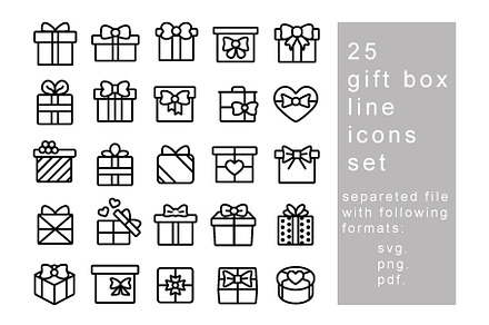 25 gift box icons SVG PDF PNG