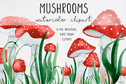 Watercolor Red Mushrooms Clipart, an Illustration by MilanaDesignShop (Thumbnail 1 of 5)