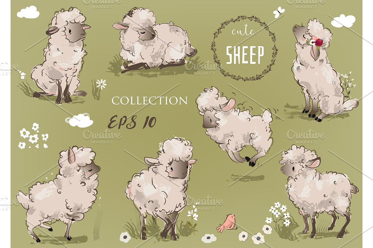 cute sheeps collection, an Animal Illustration by Eve Farb