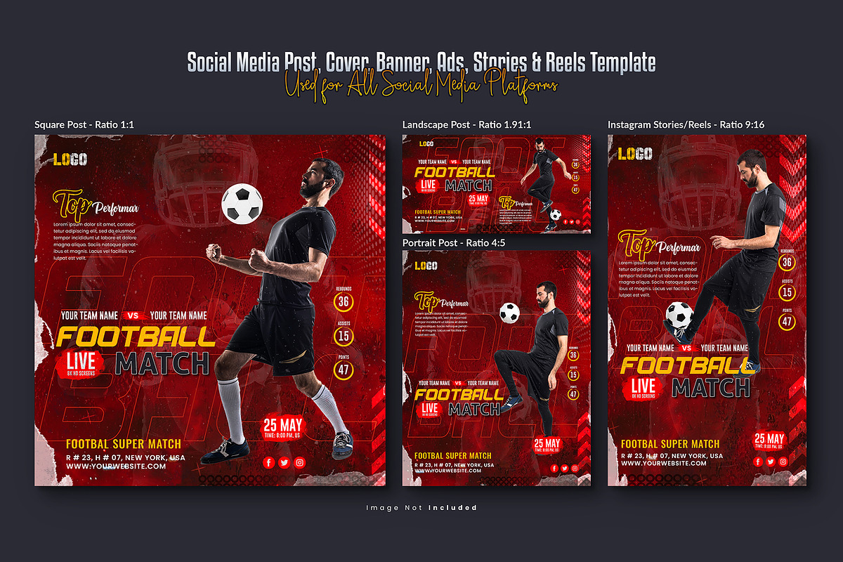 Football Soccer Social Media Post, a Social Media Template by Creative_View (Photo 3 of 8)