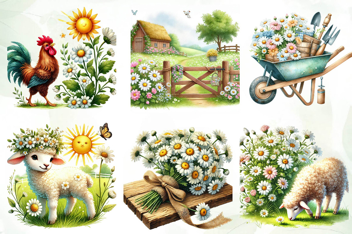 Spring Daisy Farm Clipart, an Illustration by CreationArt (Photo 5 of 5)