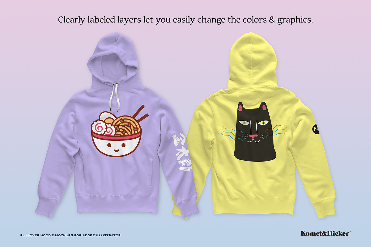 Hoodie Mockups for Illustrator, a Hoody Mockup by Komet & Flicker (Photo 2 of 9)