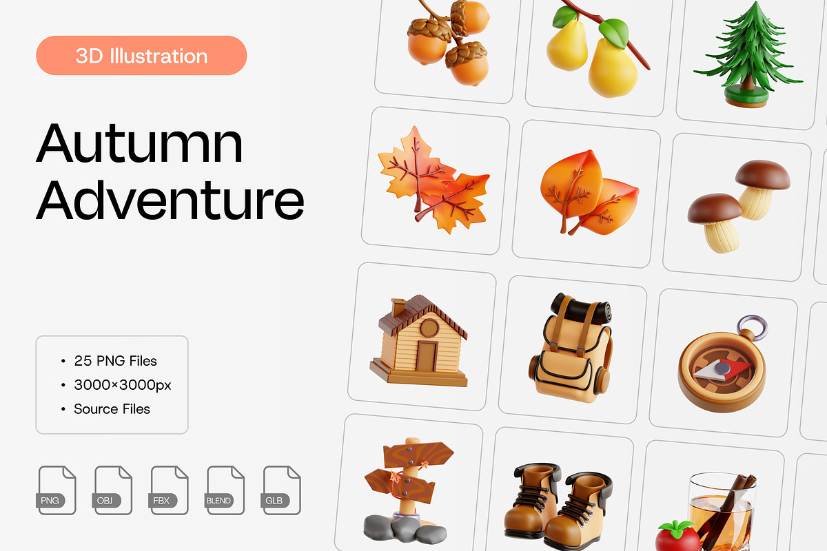Autumn Adventure 3D Icon Set, an Object 3D Model by Eklip Studio (Photo 1 of 3)