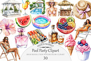 Watercolor Pool Party Clipart, an Illustration by Design Market (Thumbnail 1 of 4)