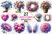 Aster Flower Watercolor Cliparts, an Illustration by RobertsArt (Thumbnail 1 of 8)
