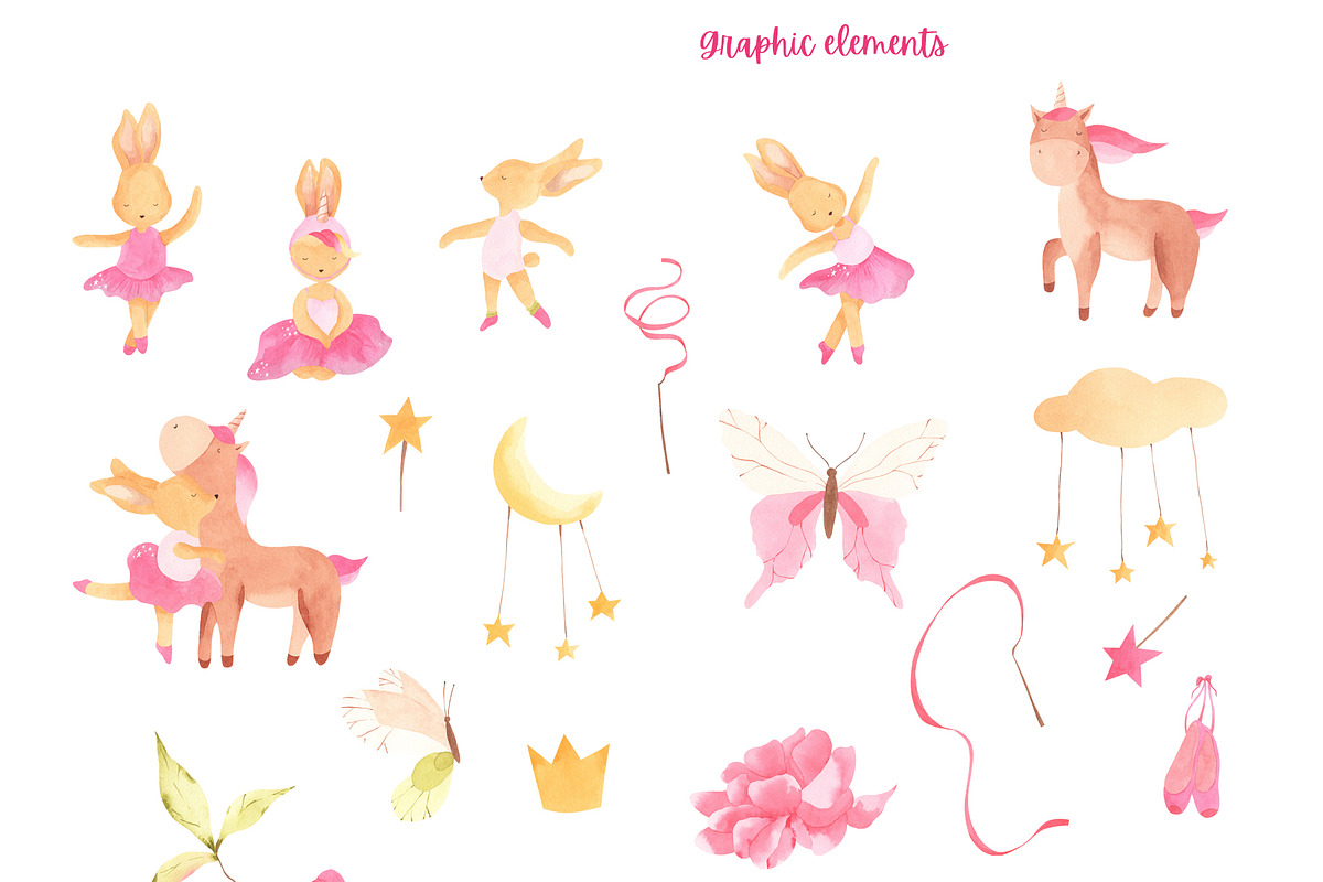 Little Ballerina Watercolor Clipart, an Animal Illustration by natalisart (Photo 3 of 13)
