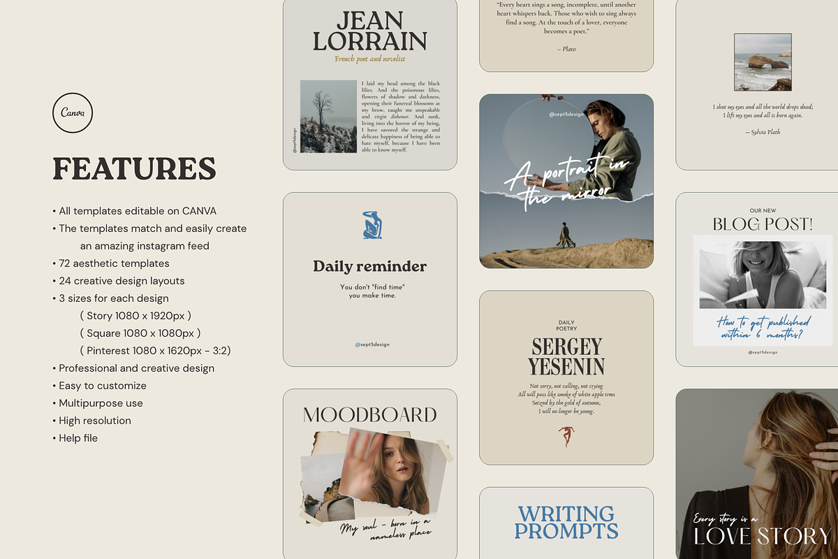Writers Social Media Vol.5 for CANVA, a Social Media Template by September 5th (Photo 2 of 24)