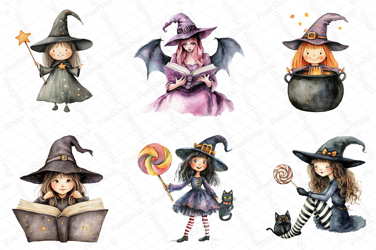 Cute Halloween Witch Clipart, an Illustration by DreamPrint404 (Photo 5 of 5)