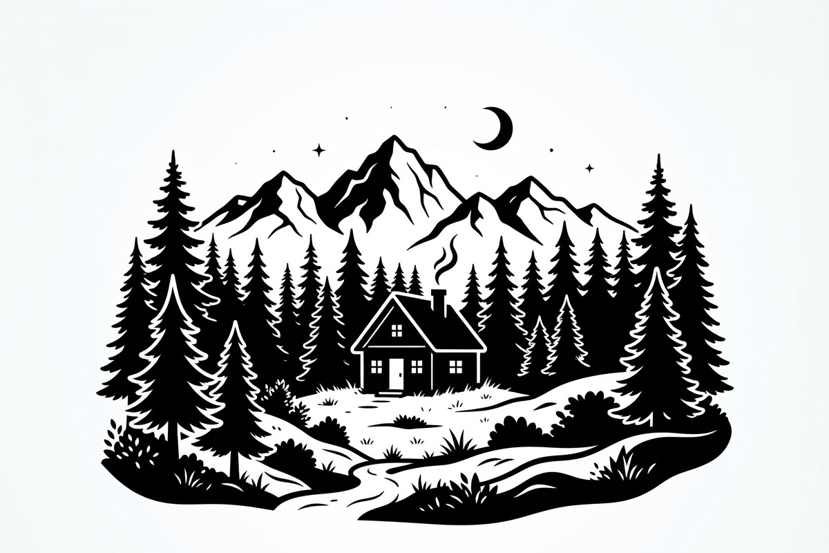 50 Forest Cabin Landscape Silhouette, an Empty State Illustration by Amazin_art (Photo 10 of 38)