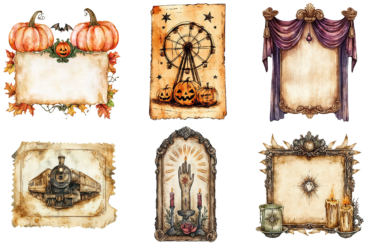 Halloween Old Tickets Clipart Bundle, a Seasonal Illustration by CitraGraphics (Photo 3 of 8)