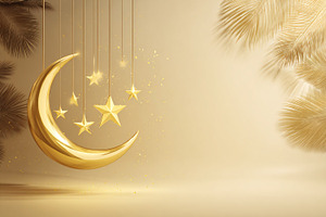 Golden crescent moon and stars hang, a Background Photo by shahsoft