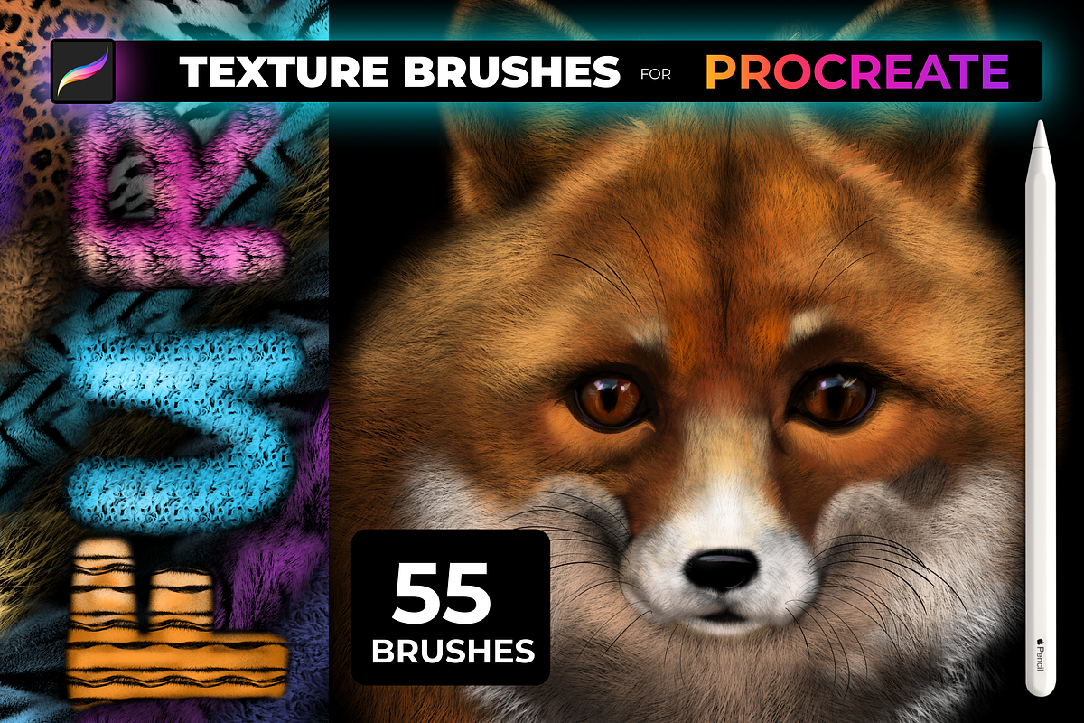 55 FUR TEXTURE Brushes for PROCREATE, a Brush Add-On by Graphics Resources (Photo 1 of 10)