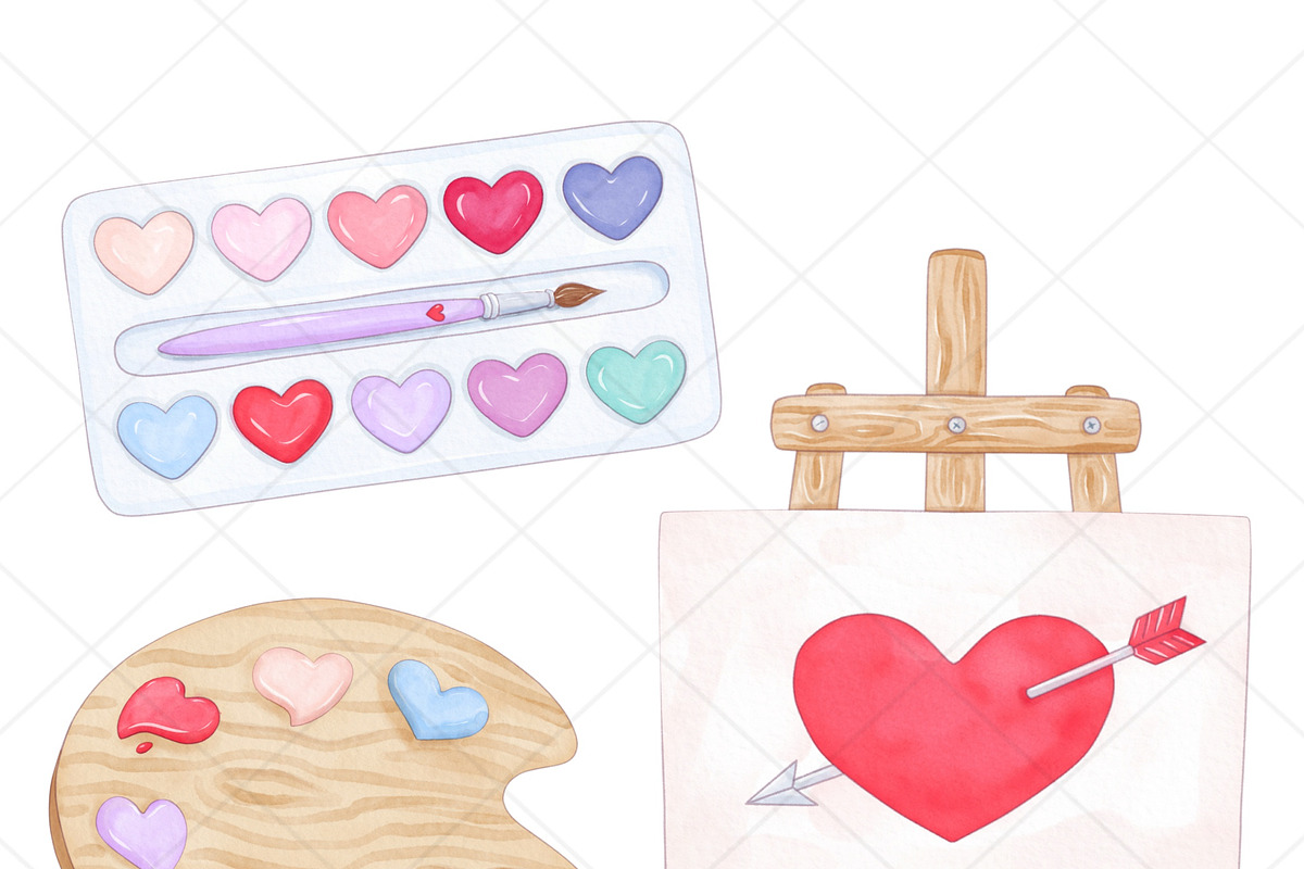 Valentines Day Art Supplies Clipart, a Decorative Illustration by MiracleArtAndDesign (Photo 2 of 4)