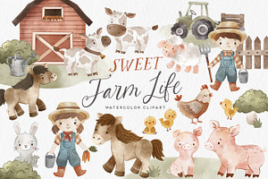 Cute Farm Watercolor Clipart