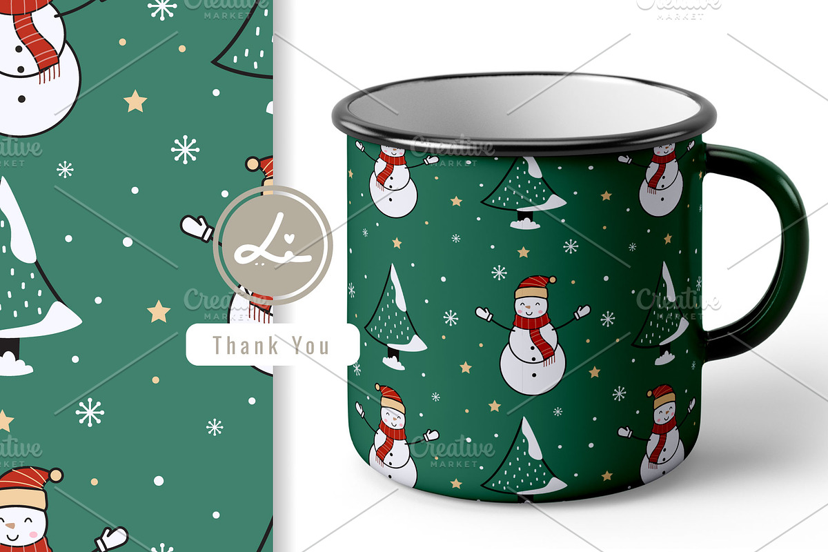 Christmas Snowman and Trees Pattern, a Pattern Graphic by lindoet23 (Photo 2 of 3)