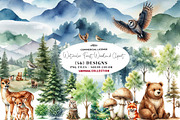 Watercolor Forest Woodland Clipart, a Seasonal Illustration by CreationArt (Thumbnail 1 of 7)