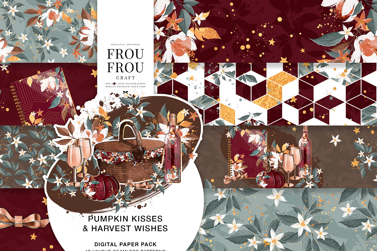 Autumn Fall Burgundy Paper Pack, a Pattern Graphic by Frou Fou Craft (Photo 1 of 7)