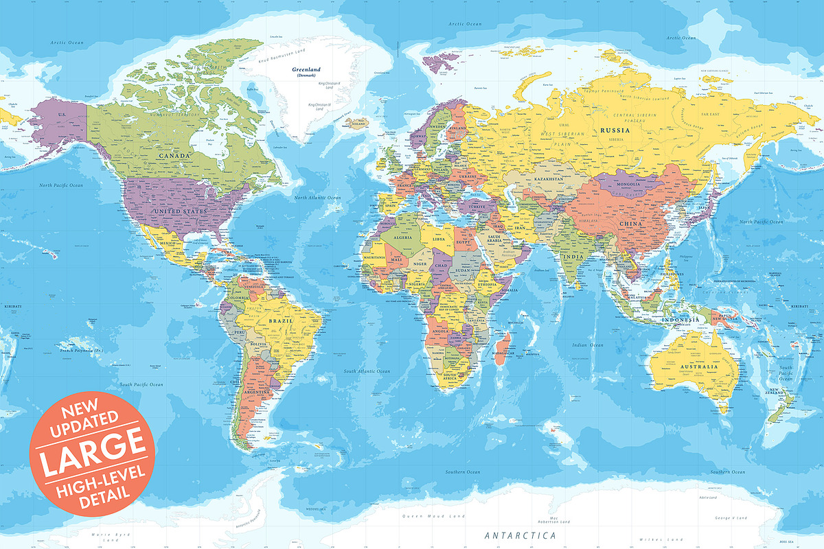 Vector World Map - Large&Detailed, a Decorative Illustration by PorcuPen Works (Photo 1 of 10)