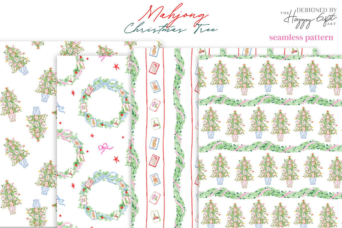 Mahjong Christmas Tree illustrations, a Decorative Illustration by TheHappyGiftArt (Photo 7 of 12)