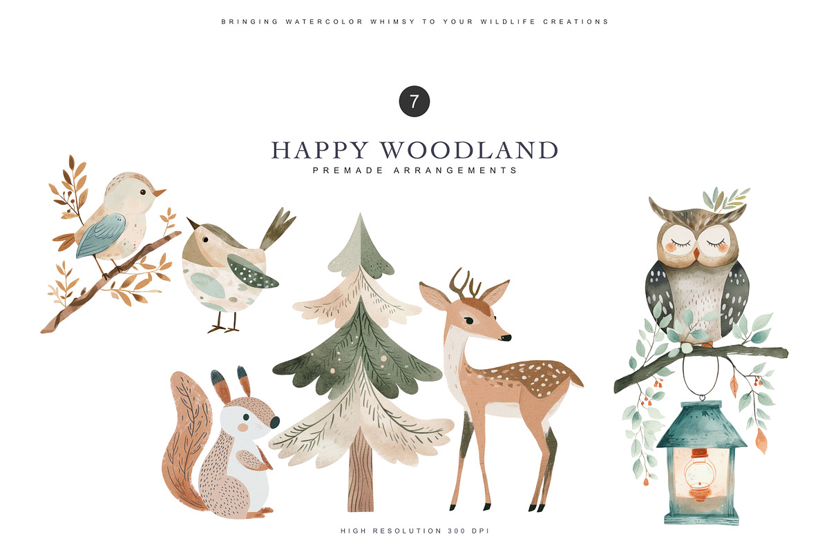 watercolor woodland animal clipart, an Animal Illustration by Pink Studio Art (Photo 5 of 14)