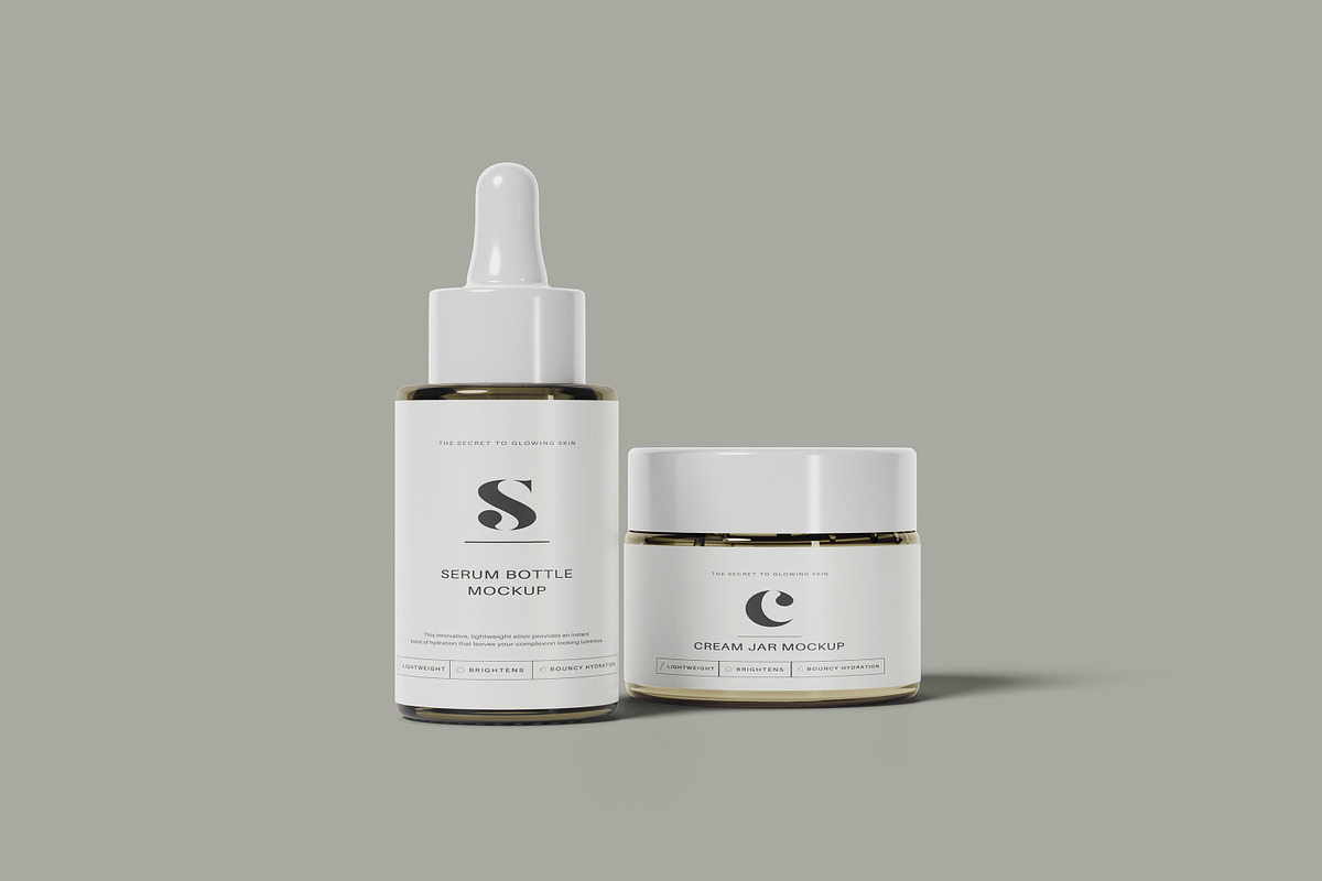Cosmetic Cream Jar & Dropper Bottle, a Packaging Mockup by Pexelcorner (Photo 6 of 9)