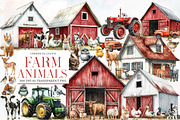 Watercolor Farm Animals Clipart, an Illustration by Designworld (Thumbnail 1 of 5)