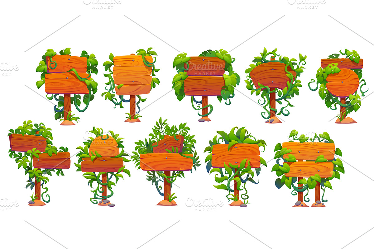 Cartoon wooden sign boards, an Object Illustration by Vector Tradition
