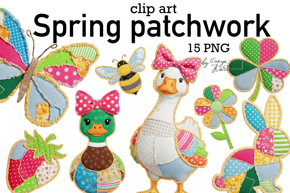 Spring patchwork png clipart, an Object Graphic by Tanya Kart