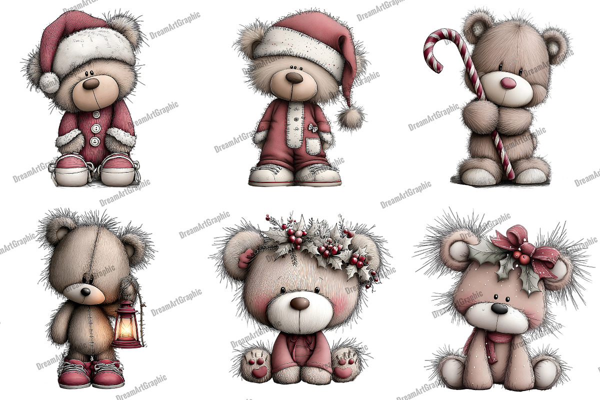 Adorable Christmas Bear Clipart, an Illustration by DreamArtGraphic (Photo 3 of 5)