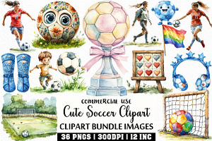 Watercolor Cute Soccer Clipart, an Illustration by Craft Nest