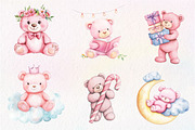Watercolor Pink Cute Blush Teddy Bea, an Illustration by CreationArt (Thumbnail 5 of 9)