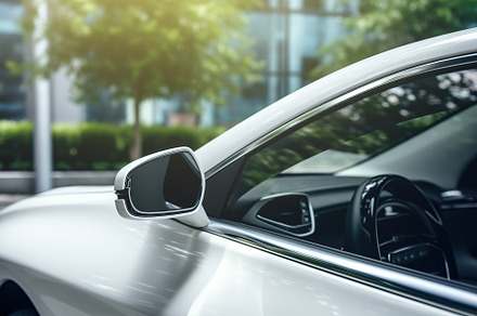 Closeup photo of a new white modern car, a Transportation Photo by AlyaAnd