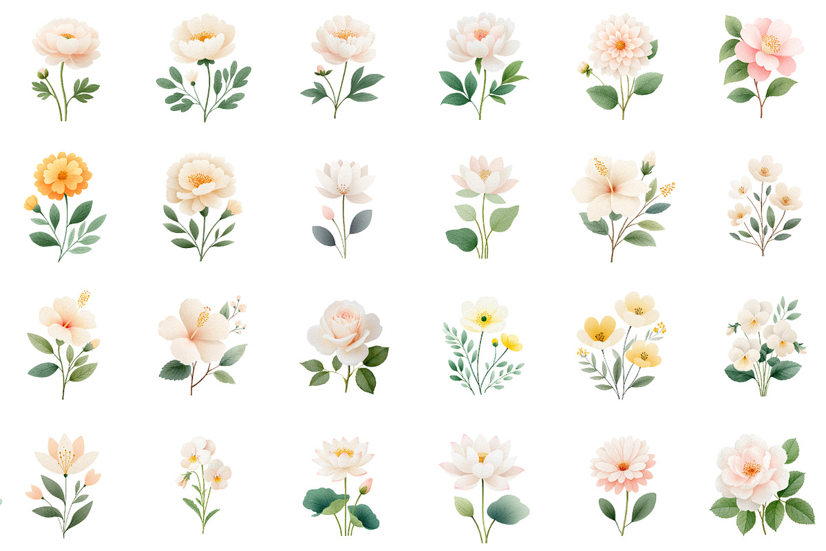 Neutral Bloom Watercolor Flowers Set, an Illustration by Sublimation Artist (Photo 2 of 6)