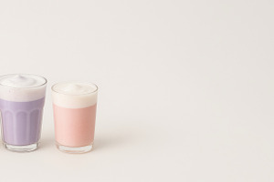 Three colorful beverages in glass cu, a Photo by Dvoevnore photos