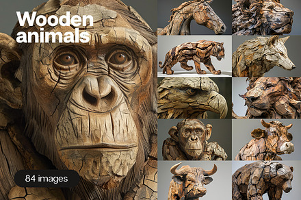 84 Wooden Animals, an Animal Photo by Handmadefont