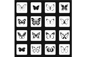 Butterfly Icons Set, Simple Style